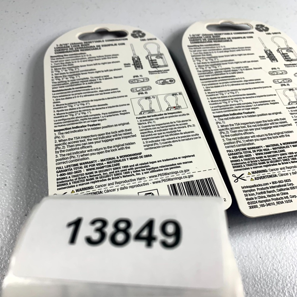 Brinks 34mm Solid Body TSA Indicator 3-Dial Resettable Lock Cable Shackle 2 Pack - Picture 4 of 4